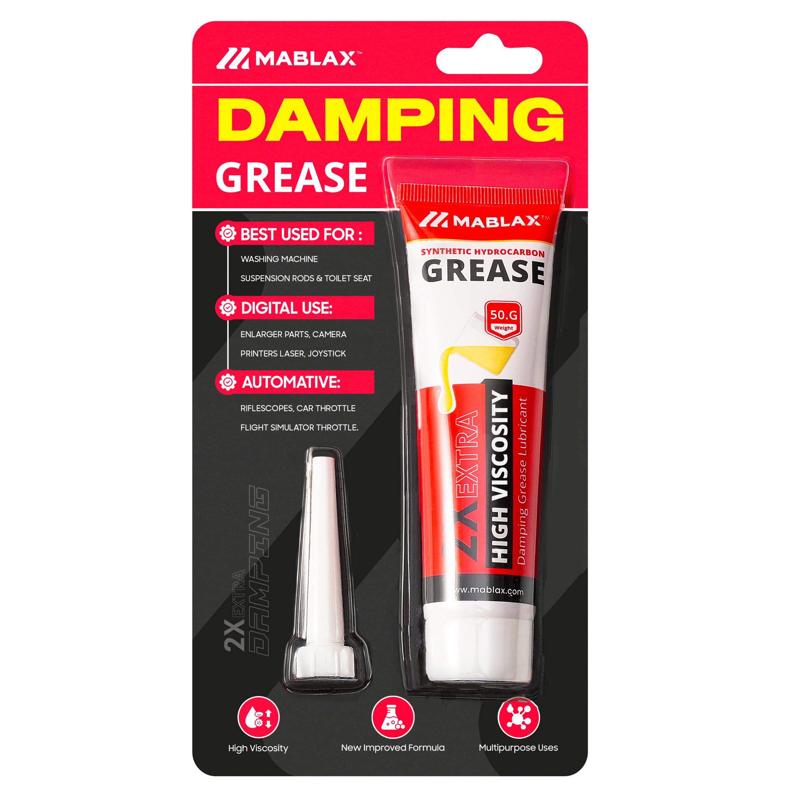 Damping Grease | Synthetic Damping Grease for Washing Machine Suspension Rod | High-Viscosity Motion Control Lubricant for Washer Suspension Rod, Car Door, Camera, Tangle, Toilet Seat, Printers (50g)