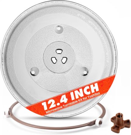12.4" Toshiba Microwave Turntable Glass Plate + Roller Ring + Coupler Feet Kit – Replacement for EM131A5C-BS / EM131A5C-SS / ML2-EC10SA(BS) / ML-EM45PIT(BS), Panasonic, Emerson & Frigidaire Microwaves