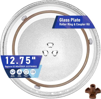 12.75" GE Microwave Glass Plate for GCST11N1WSS, WB49X10129, WB49X10074 + Roller Ring + Coupler Kit, Compatible LG 3390W1A027A, Kenmore 1B71961H, Whirlpool WP8172138, GE WB49X10129 Glass Turntable Visit the Mablax Store